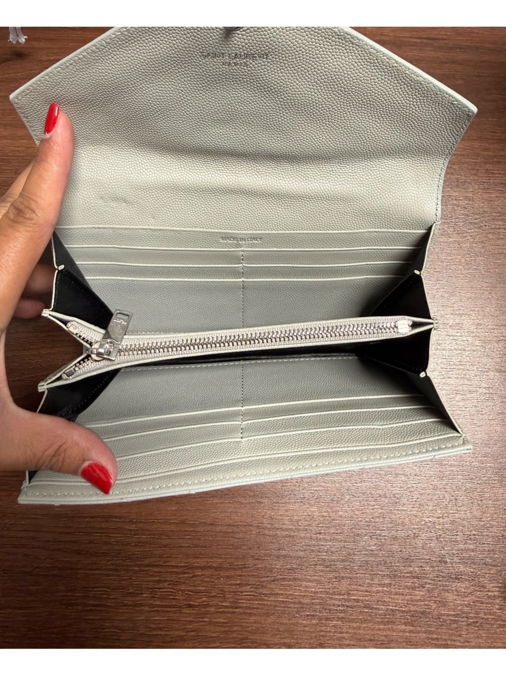 Pristine Saint Laurent Gray Quilted Continental Wallet with Silver YSL Logo - Picture 7 of 9